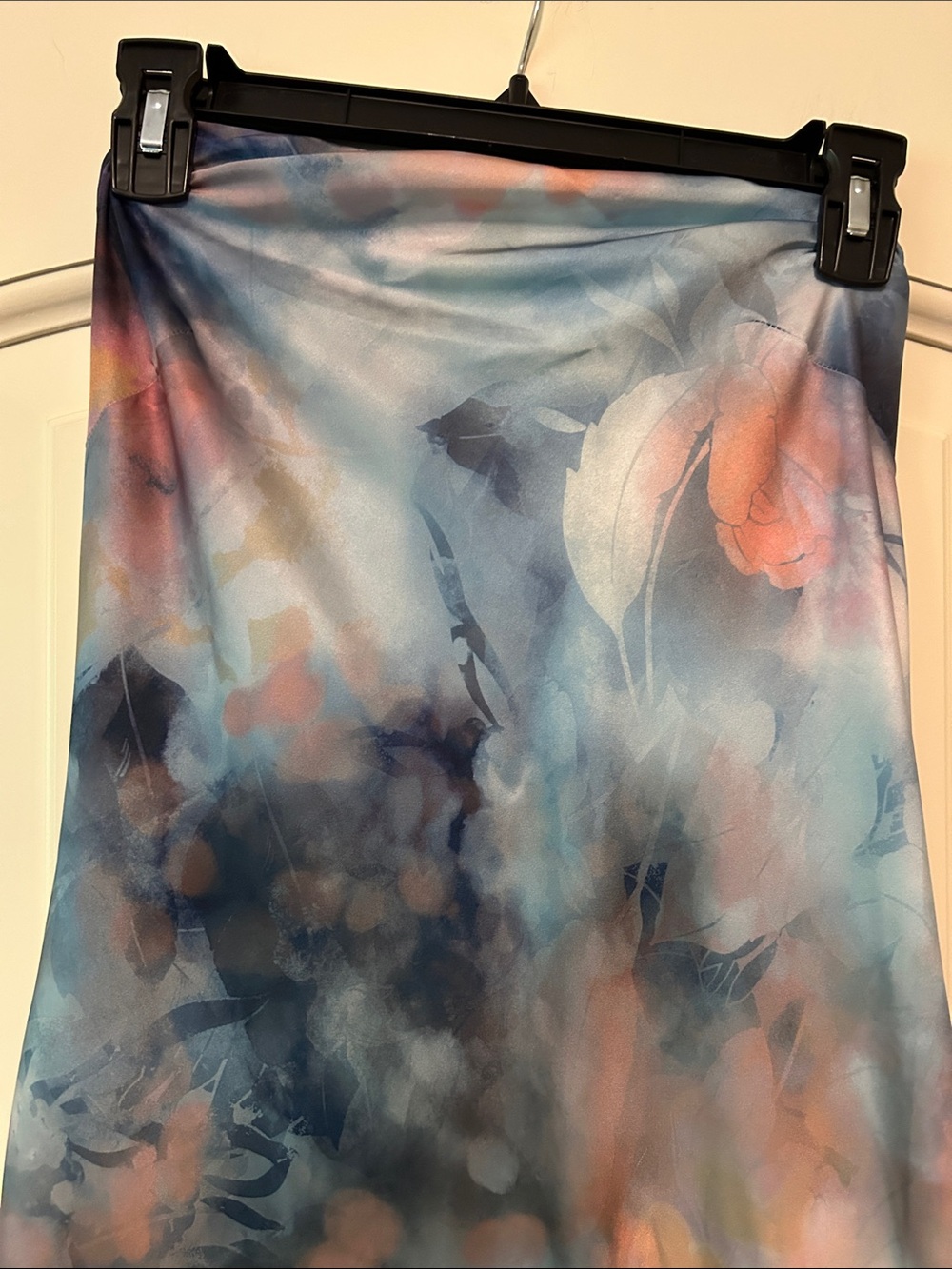 Anthropologie Blue and Coral Watercolor Floral Strapless Midi Dress. Wearing Art - Picture 2 of 7